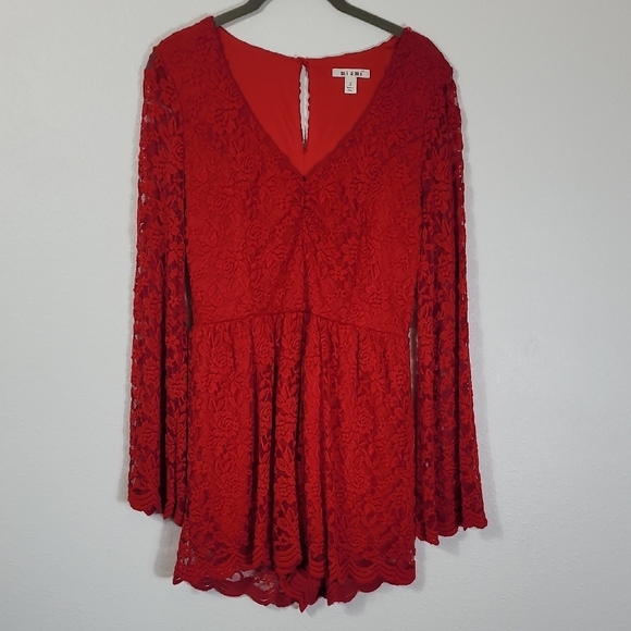 Miami Lace Long Sleeve Romper Size S Red Vamp Witchy Whimsigoth Bell Sleeve Y2K - Picture 2 of 11